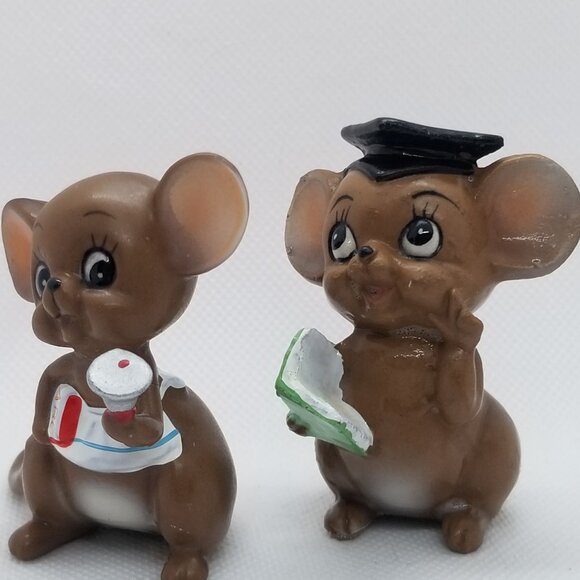 Pair of Adorable Vintage Josef Originals Mice Graduate & Teacher w/ School Bell - Picture 1 of 9